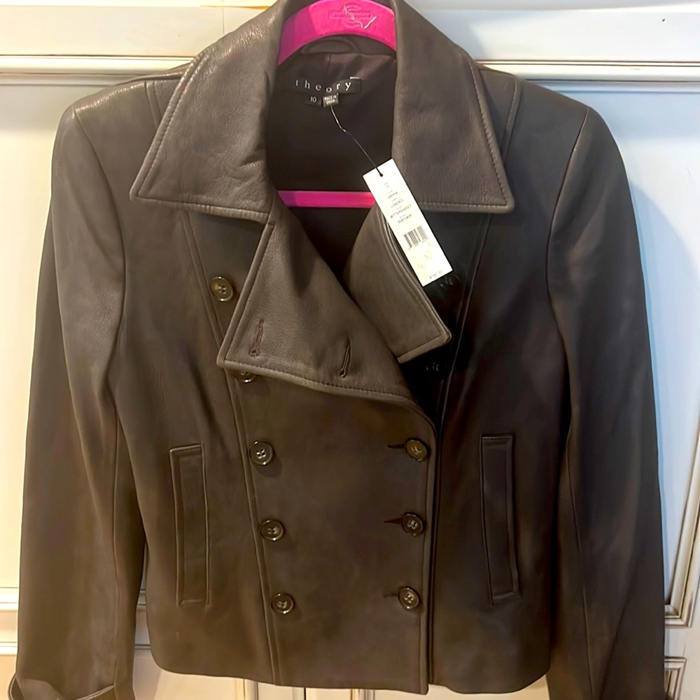 Theory soft chocolate brown leather jacket